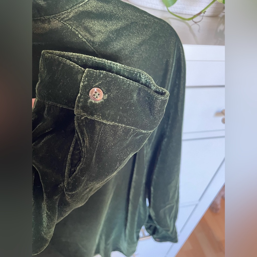 Women's Natural Life Green Velvet Tunic Top Shacket Pockets Size S Boho Chic - Picture 4 of 11